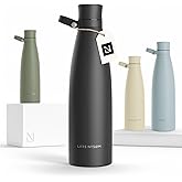 LARS NYSØM Stainless Steel Insulated Water Bottle 25oz 34oz | Insulated Thermo Flask for Hot and Cold Beverages | Leakproof Drinking Bottle (Carbon Black, 33.9oz)