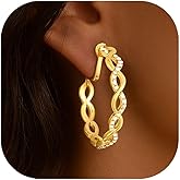 ZENCHEER Clip On Hoop Earrings for Women,Cubic Zirconia CZ Gold Silver Plated Twisted Drop Clip On Earings for Non Pierced Ears Lightweight Jewelry Gifts