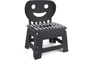 ACSTEP Folding Step Stool with Back Support for Kids,9" Kids Step Stool for Outdoor or Indoor Kitchen Step Stools and Bathroom Stool for Toddlers Boys Girls - Black