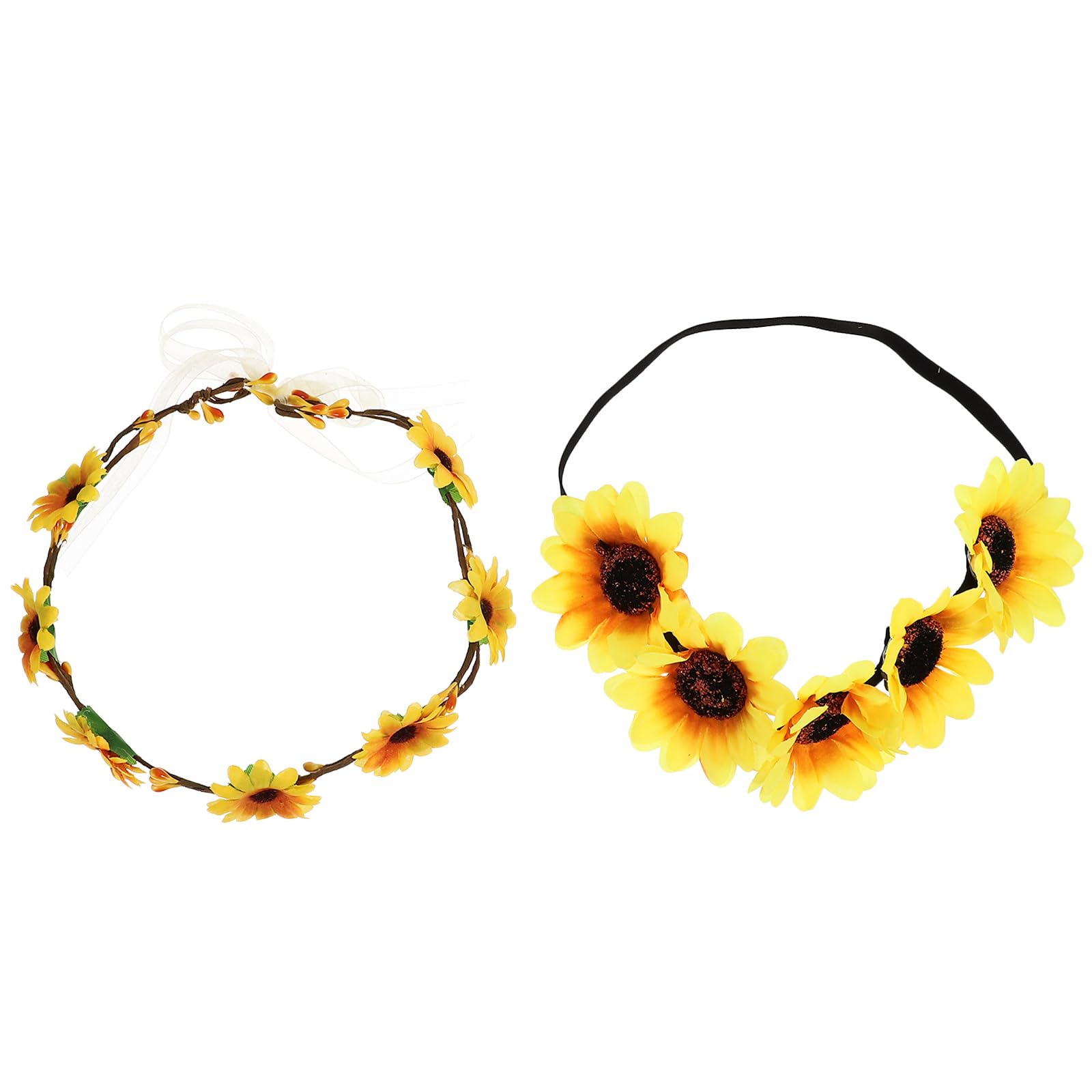 minkissy 2pcs Sunflower Headbands Sunflower Hair Wreath Hawaiian Stretch Flower Headband Floral Headpiece for Wedding Party Festival Womens Headbands