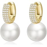 Pearl Earrings for Women 14K Gold Plated Hypoallergenic Pearl Earrings 5A Cubic Zirconia Dangle Earrings Elegant Jewelry