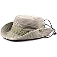 KeepSa Sun Hat for Men, Cotton Embroidery Summer Outdoor Sun Protection Wide Brim Bucket Hat Foldable Safari Boonie Hat