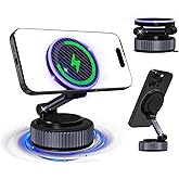 Magnetic Phone Charging Holder for Car - Upgraded 360° Vacuum Magnetic Phone Holder, Foldable Retractable Suction Cup Car Phone Mount for Magsafe for Your Car/Gym/Mirror Mount for iPhone & Android