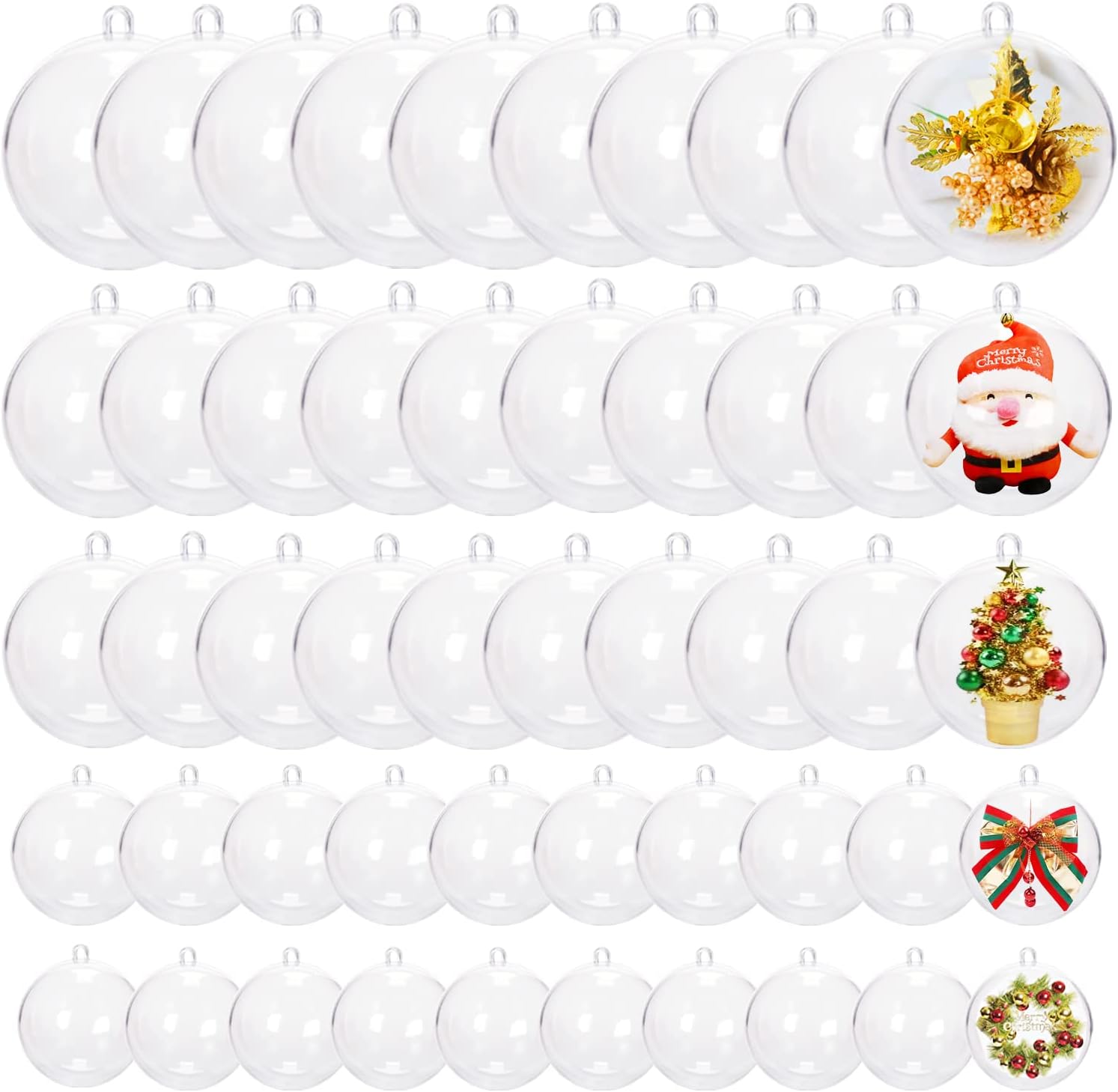 Ornaments - 50Pcs Clear Christmas Ornaments Ball,Clear Fillable Ornaments Ball,Craft Plastic Ball Ornament with 5 Size for Wedding Party,Christmas Decor,Gift Box(1.57in,1.96in,2.36in,2.76in,3.15in)
