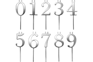 10pcs Birthday Cake Candle Holders Set, Silver-Colored Number Candle Toppers Reusable Candles Stands for Birthdays Anniversar