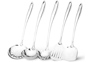Cook And Craft Stainless Steel Kitchen Utensil Set - 5 Piece Stainless Steel Cooking Utensils Set Includes Spatula, Ladle, Sl