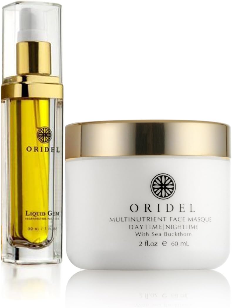 Oridel® Daytime/Nighttime Facial Care Set with Argan Oil and Sea Buckthorn - includes Multinutrient Face Masque (2 fl oz) plus Liquid Gem Face Oil (1 fl oz)