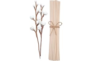 nongcunren 100pcs White Natural Reed Diffuser Sticks add 2 Pcs Sola Flowers 10 Inch Natural Rattan Wood Sticks Aromatherapy Sticks Replacements Stick