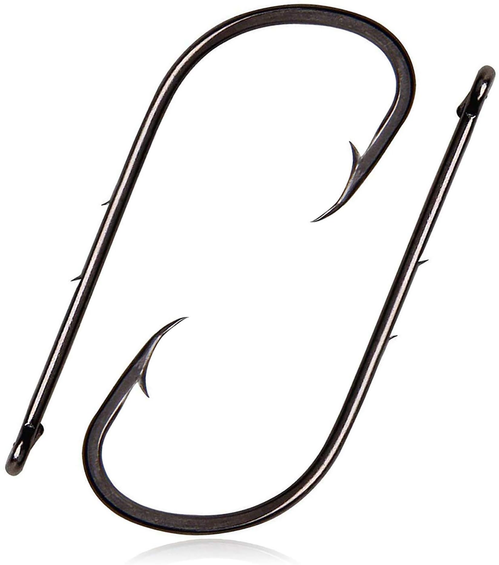 80pcs Baitholder Fishing Hooks, Black‑Coated High‑Carbon Long‑Shank Bait Holder J Hooks for Saltwater & Freshwater, Assorted Sizes 4–6/0