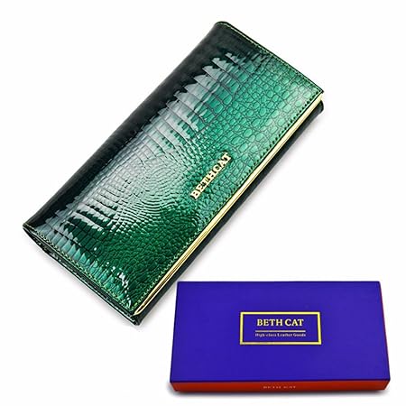 Brieftasche damen leder - Geldbörse Frau Leder Lang - Rindsleder echte lange und Design - Krokodilleder Muster Luxus hohe Qua