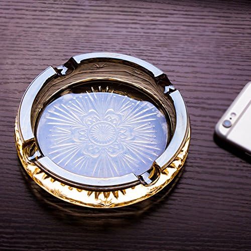 Lead-free glass ashtray, Round amber color, Carved patterns, Dining room ashtray-A small