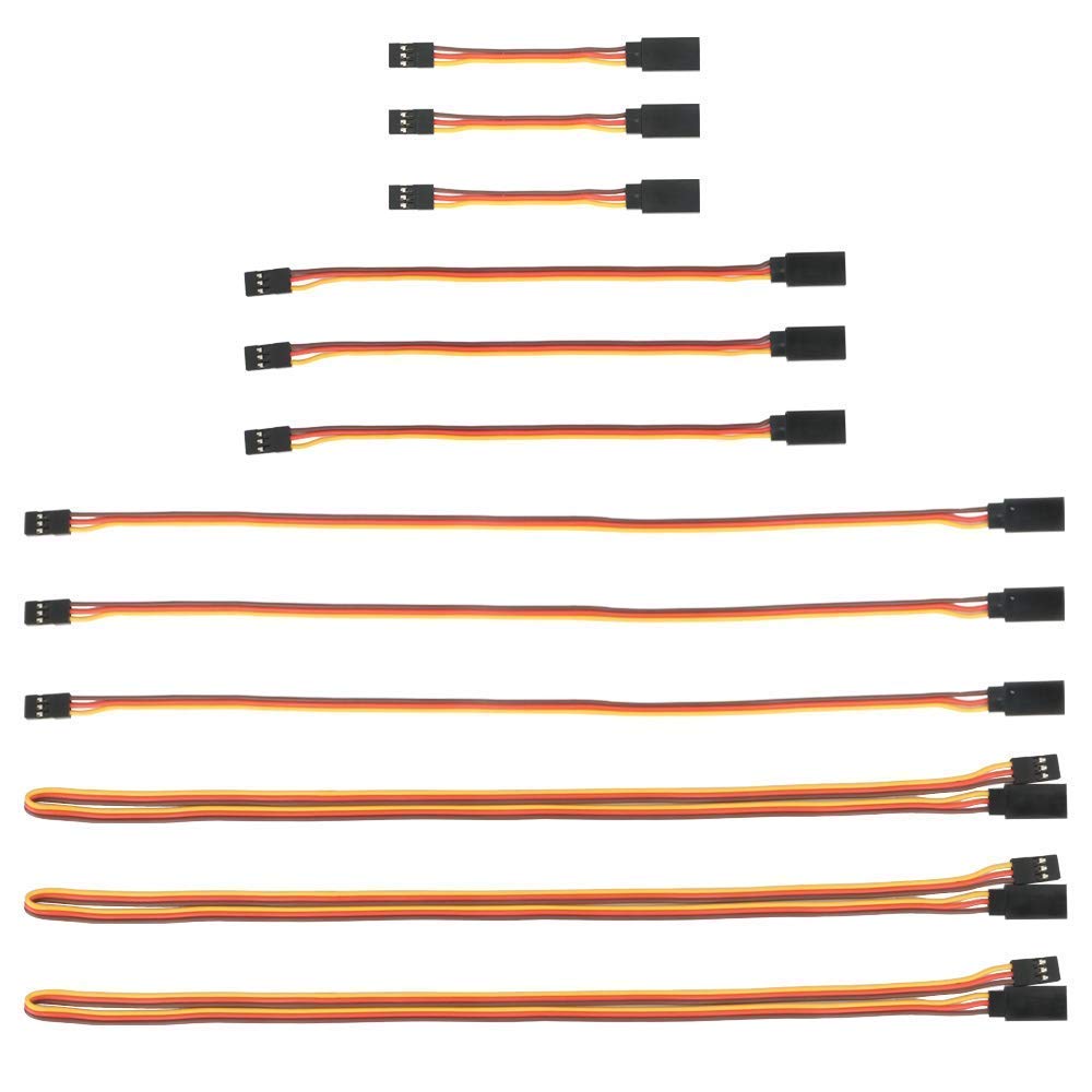 YUNIQUE GREEN-CLEAN-POWER - Set of 12 Servo Cable Extensions 3 Pin 26AWG | Various Lengths 75, 150, 300, 600 mm | Copper | For RC Cars, Planes, Drones, Black Yellow, Plastic