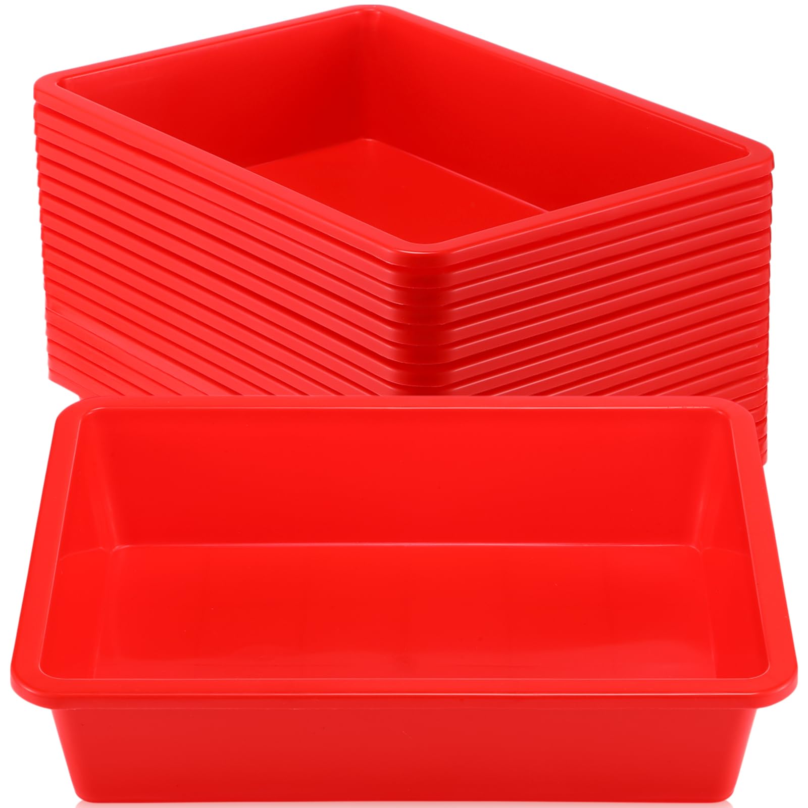 Photo 1 of Hoteam 18 Pcs Flat Storage Organizer Bins Letter Size Paper Tray Classroom Storage Plastic Art Trays Classroom Pencil Organizer Baskets for School Office Teacher Book Organization(Red)
