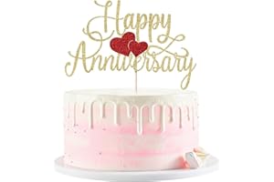 Confetti! Gold Glitter Happy Anniversary Cake Topper - Premium Decoration for Company Anniversaries, Wedding Anniversaries - 