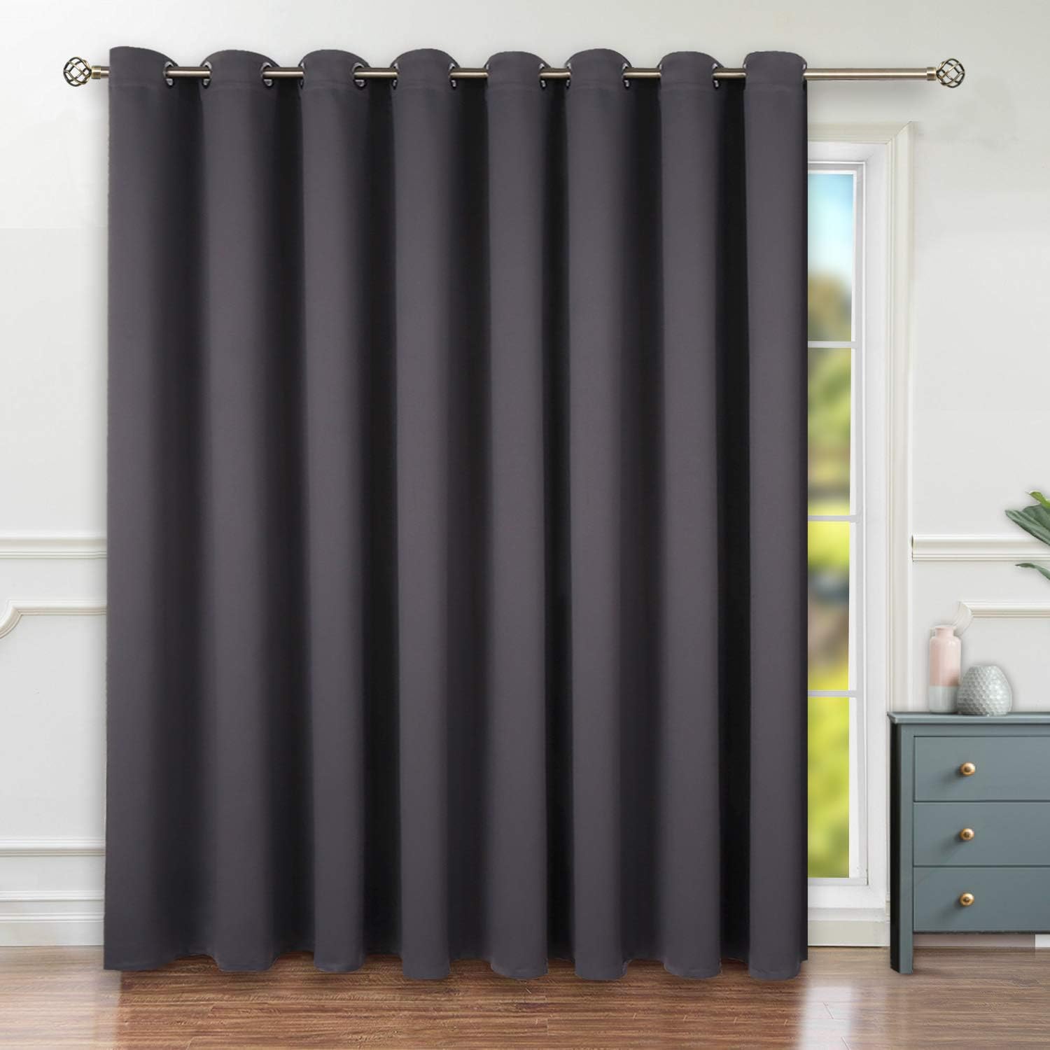 BGment Privacy Blackout Curtains for Sliding Glass Door, Grommet Thermal Insulated Darkening Room Divider Curtain for Living Room, 1 Panel (15ft Wide x 8ft Tall, Dark Grey)