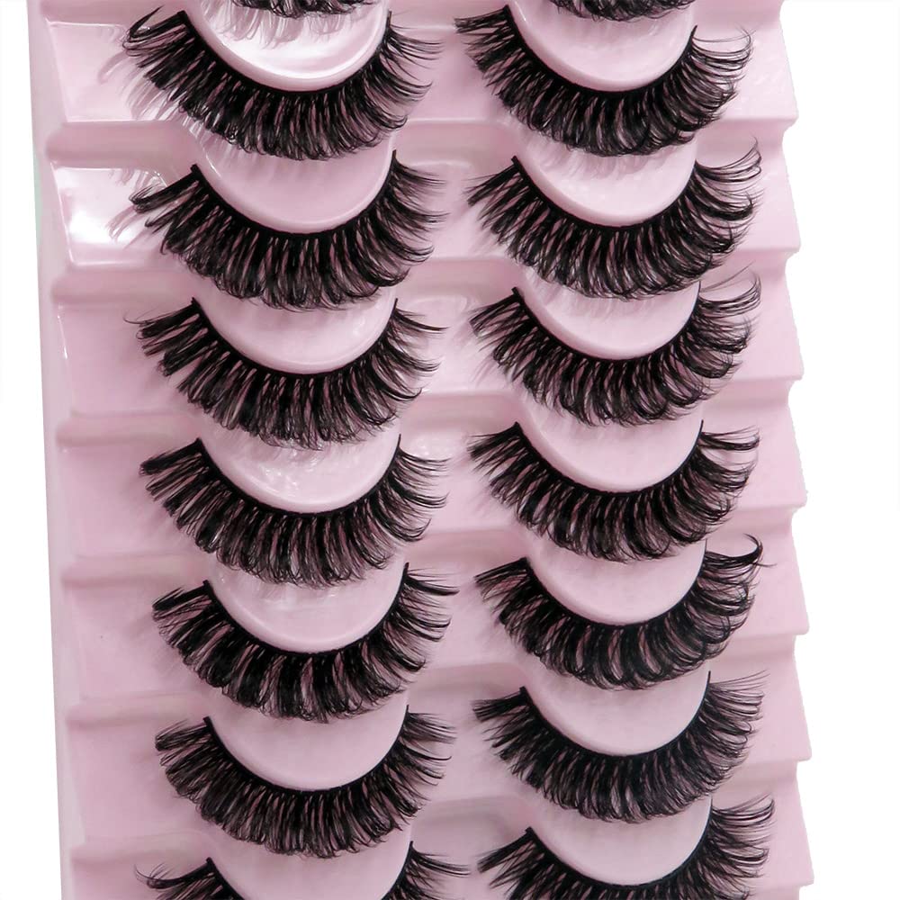 False Eyelashes Russian Strip Lashes Natural Fluffy Wispy D Curly 10 Pairs Reusable Fake Eyelashes Faux Mink Lashes Thick Short Soft Eyes Lash(#3)