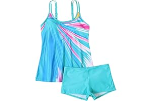 JIXIANG Tummy Control Swimsuits for Women Two Piece Retro Swimsuits Swim Tank Top with Boy Shorts Athletic Flowy Swimwear