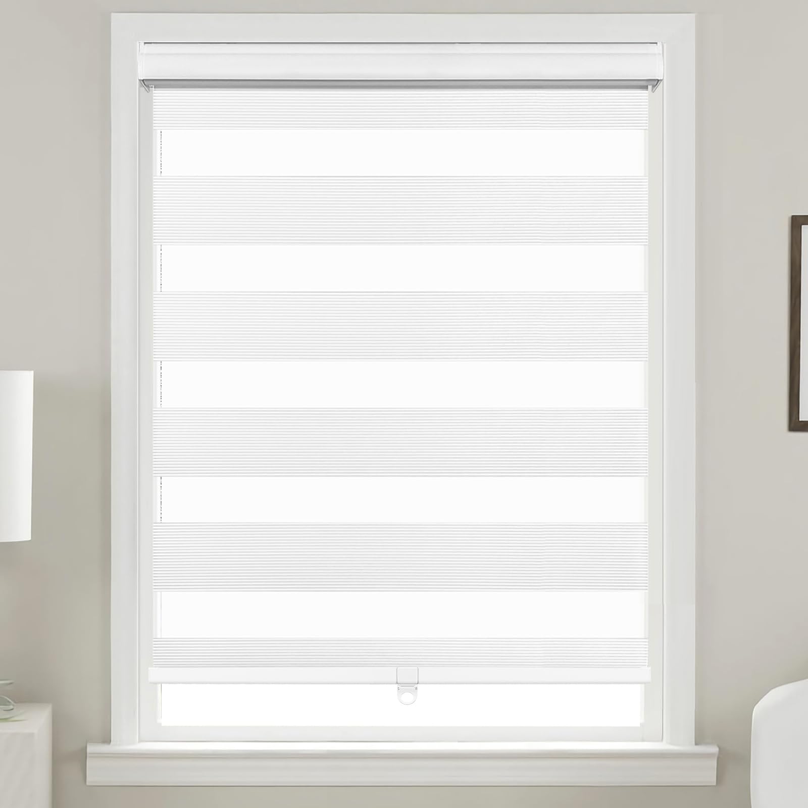 Photo 1 of ***IT'S BROKEN BUT I WANTED IT FOR PARTS***Allbright Cordless Free Stop Zebra Window Blinds 50" W×64" H, Dual Layer Roller Shade Room Darkening Sheer Shades, Light Filtering Window Shades, Easy to Install White