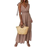 PRETTYGARDEN Women's Cross Neck Spring Sleeveless Tiered Maxi Dress Beach Tie Strap Smocked Long Dresses Pleated Sundress