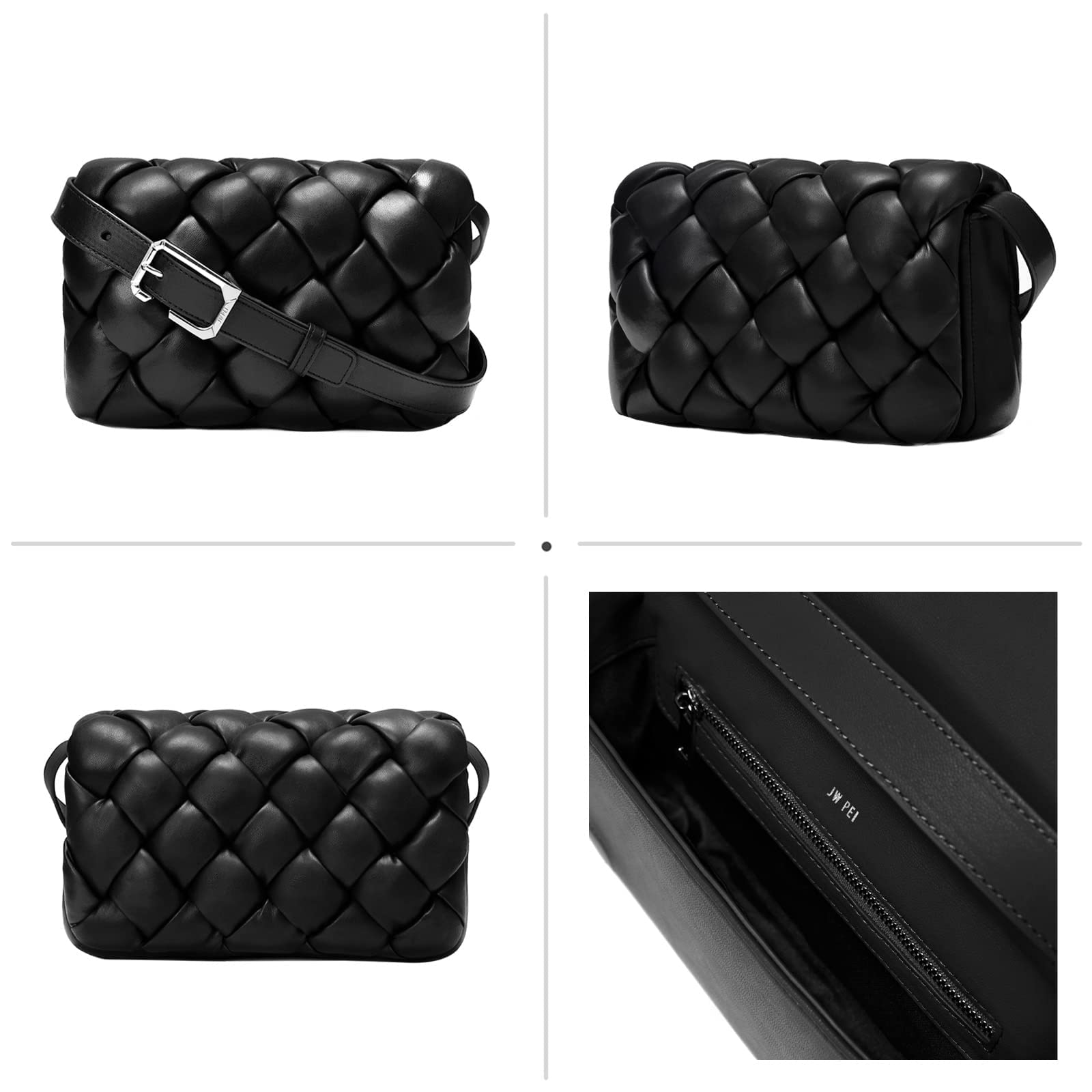 JW PEI Maze Women's Shoulder Bag, Crossbody, Adjustable Length, Simple, Lightweight, Small, Black