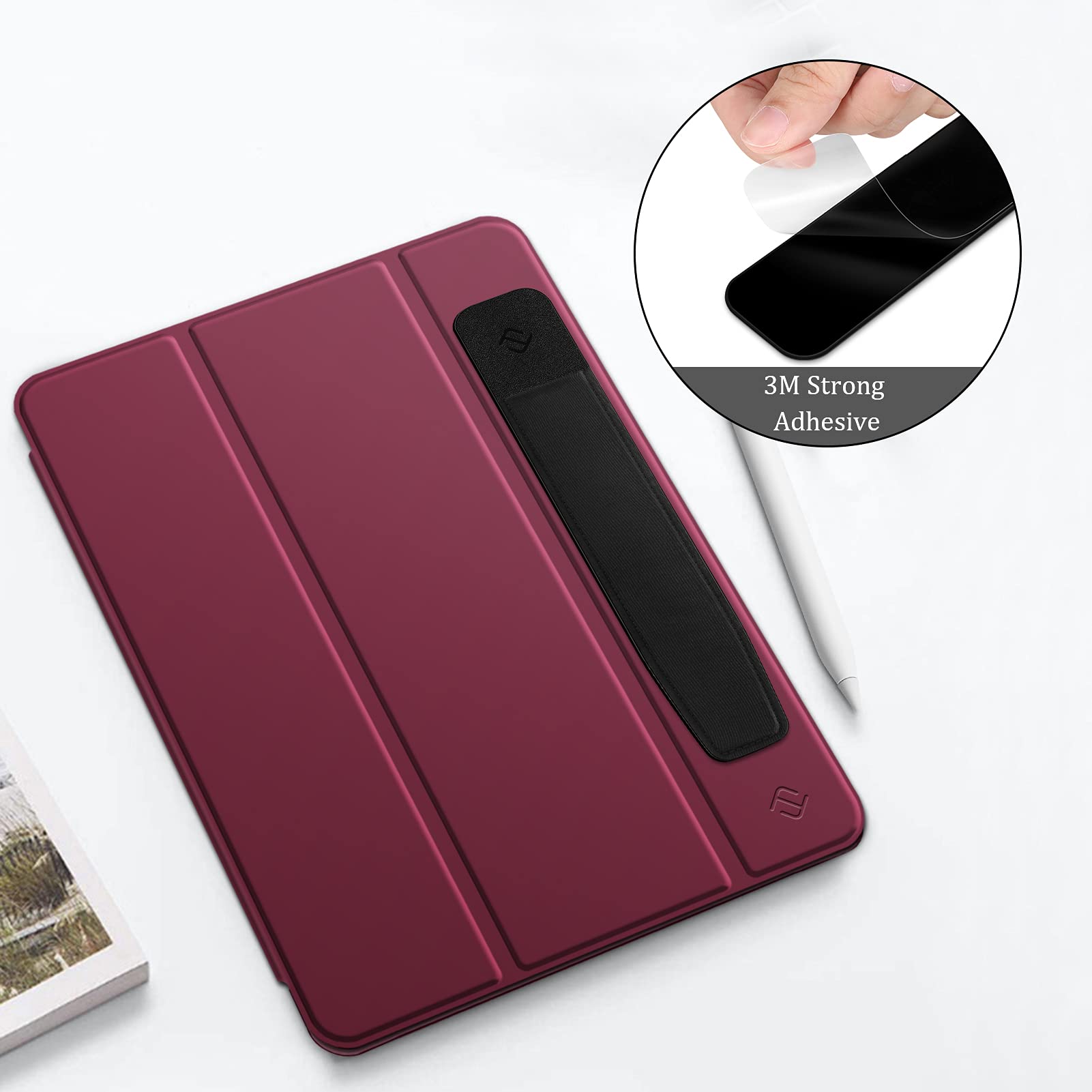 Fintie Pen Sticker Compatible with Apple Pencil Pro, Apple Pencil (USB-C / 1st / 2nd Generation), Elastic Stylus Pocket, Adhesive Leather Pen Pouch Sleeve, Black