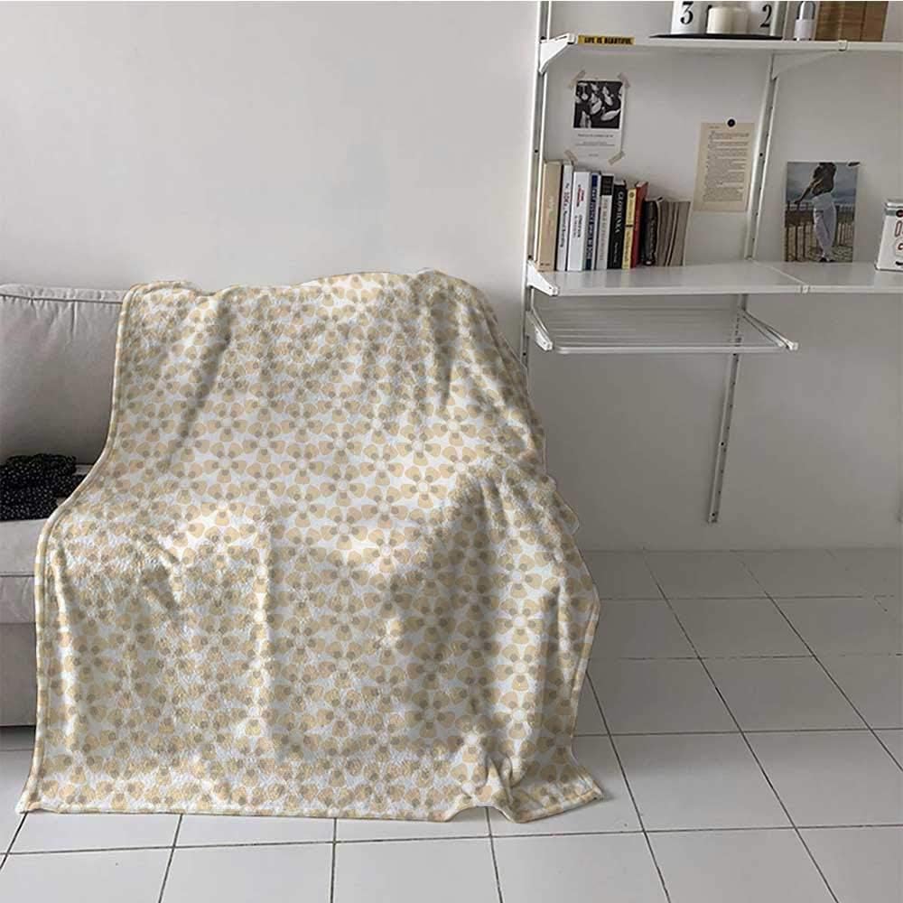 Blanket Warm Beige Plush, Lightweight, Warm and Cozy Pastel Color Floral Pattern Botanical Plants Composition Blooms Pollen Seeds Concept Great for Outdoor Use White Beige 54x72 Inch