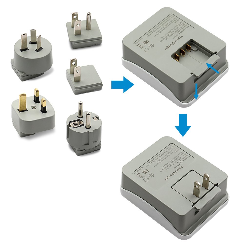 Outtag Power Adapter Kit Surge Protecor AC Wall Charger for Laptops Smartphones iphone ipad More Dual Voltage Devices (2USA Outlets+3USB Ports)