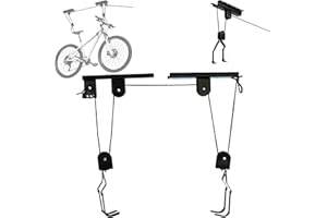 2Pcs Bike Hoist, Bicycle Lift for Garage Ceiling Storage, Heavy Duty Mountain Bicycle Hanging Rack, with 3 Pulley and 49 ft A