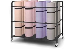 Arlifo Yoga Mat Storage Rack Basket Workout Equipment Home Gym Storage Rack with Wheels Yoga Mat Holder Exercise & Fitness Organizer for Dumbbell Kettlebells Resistance Bands Yoga Blocks Foam Roller