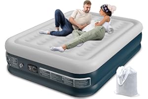 Sprinq Queen 18 Inch Adjustable Portable Air Mattress with Built-in Pump, Flocked Top Layer for Home & Camping Travel - Green