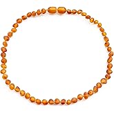 Baltic Proud Amber Necklace for Women and Men (Authentic, Certified) - 18 inches, Honey Raw (Unpolished) - Unisex Amber Jewelry for Adults - Bead Necklace
