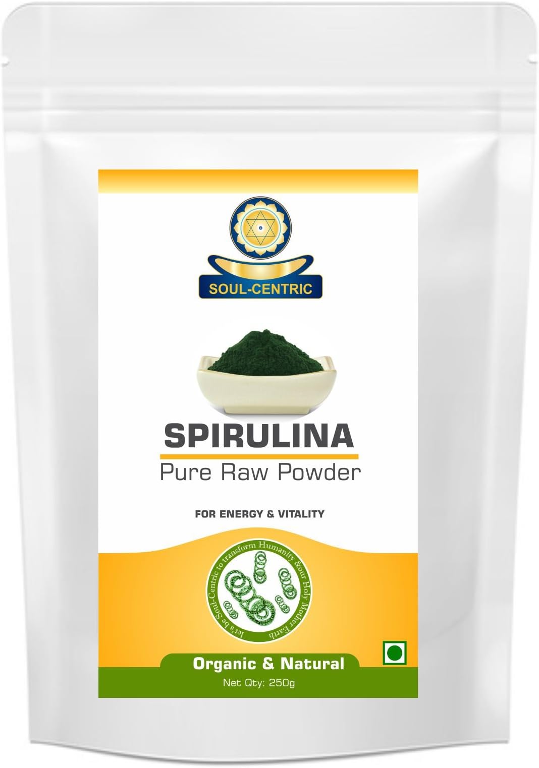Soul-Centric Organic Spirulina Powder for Improving B12, Omega 3s, & Amino Acids 100g (250 Grams)