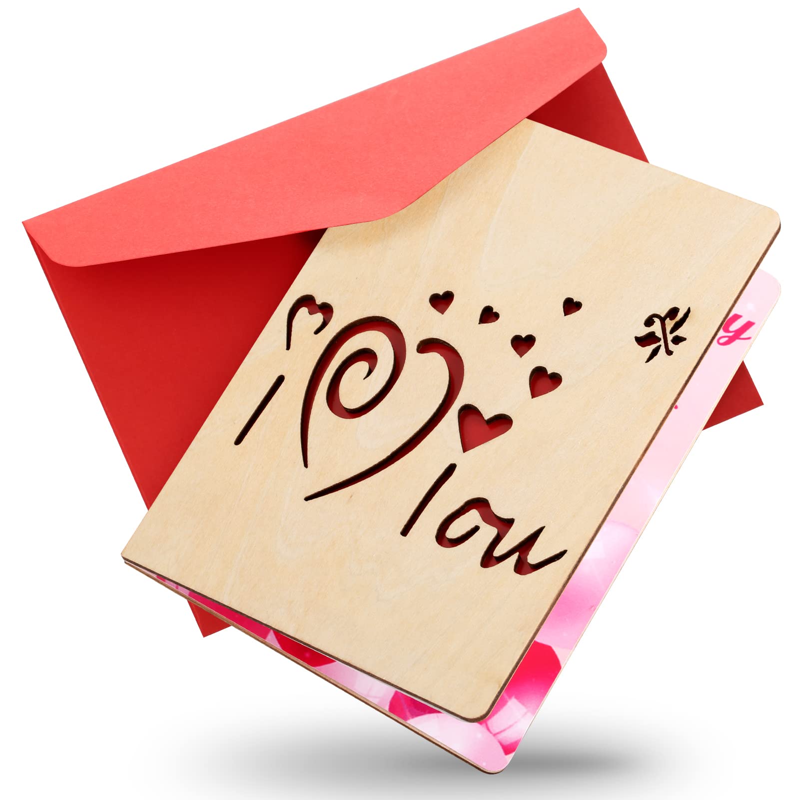 BYRRSF Wooden Happy Birthday Cards for Kids,Women - Lovely Daughter Cards with Handmade 'I Love You' Words