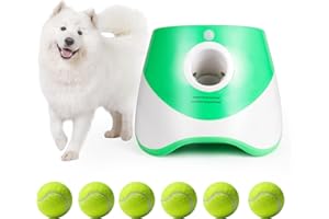 GIACEAW Dog Ball Thrower Launcher, Automatic Ball Launcher for Dogs with 6PCS Tennis Balls, Dog Ball Launcher with Three Adjustable Distances, Ball Thrower Launcher for Small & Medium Sized Dogs(Green)
