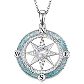 Compass Necklace for Women 925 Sterling Silver Turquoise Compass Pendant Necklace Birthday Jewelry Gift for Women