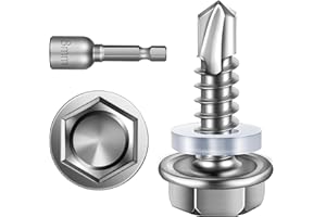 Mywish 300pcs #10×3/4" Self Tapping Screws for Metal, 410 Stainless Steel, Hex Washer Head Self Drilling Screws, High-Strength Quick Tapping TEK Screws, Corrosion Resistant