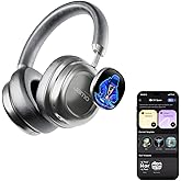MorningBlues VWS X1 Wireless Over Ear Bluetooth Headphones, Noise Cancelling Headphones with 40mm Jamo Drivers, Dual OLED Touchscreen, APP Control, 60H Playtime, Silver