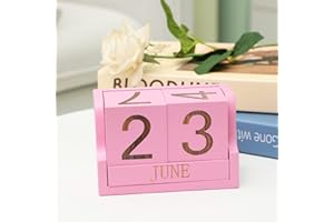 PHOENANCEE Wooden Desk Calendar,Desk Calendar Blocks for Teachers,Office Perpetual Date Block Small Home Desktop Decor Chic Vintage Month with Number Cubes Display Rustic Decoration (Sakura Pink)