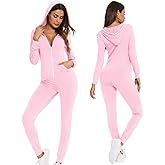 SWOMOG Womens Pajamas Jumpsuits Zip-up Hoodie Union Jumpsuit Romper Long Sleeve Sexy Onesie Bodysuits One Piece Sleepwear
