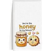 ASDFKVFR Valentines Day Kitchen Towels, Valentines Day Decorations, Gift for Her Him Boyfriend Girlfriend, Funny Food Pun Honey and Biscuit Dish Towels, Anniversary Decoration Hand Towel 14x24 Inch