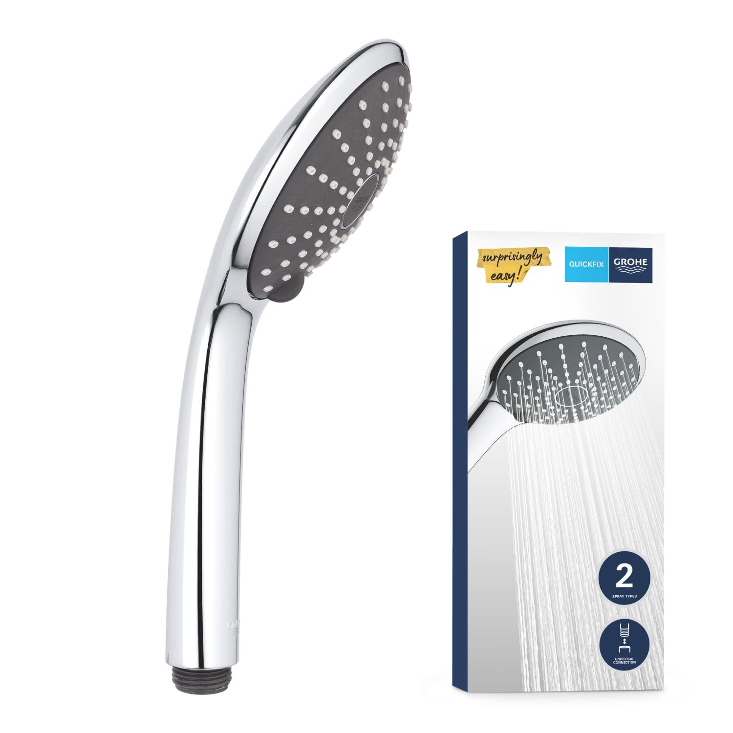GROHE Vitalio Joy 110 - Hand Shower 11 cm (2 Spray Patterns, Water Saving 9.5 l/min Flow Limiter, Anti-Limescale System, Universal Mounting System Fits All Standard Shower Hoses), Chrome, 27317000