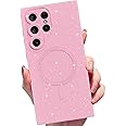 MINSCOSE for Samsung Galaxy S22 Ultra 6.8 inch Magnetic Neon Phone Case[Compatible with Magsafe],Cute Bling Glitter Thin Slim Shockproof TPU Sparkly Cover for Women Girl-Pink