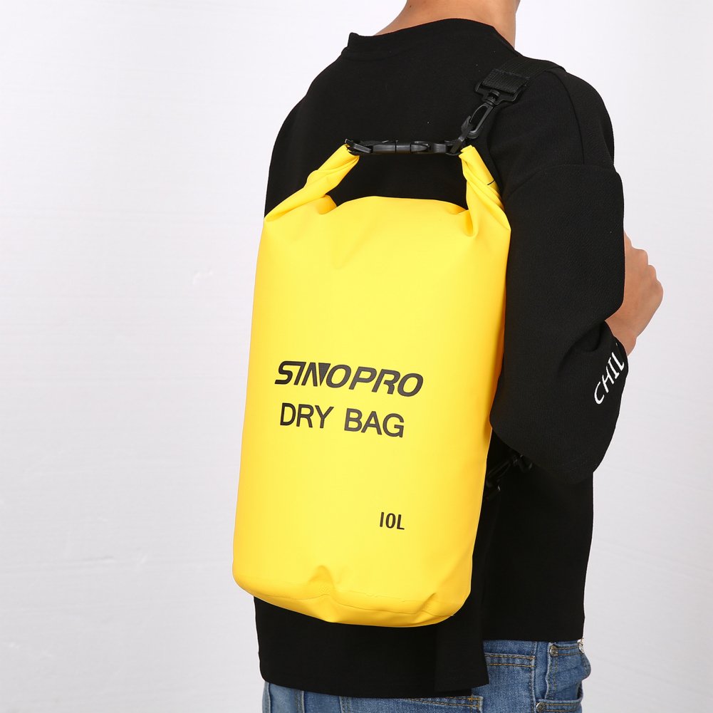 SinoPro Waterproof Dry Bags + Waterproof Waist Pouch, Perfect for Kayaking / Boating / Canoeing / Fishing / Rafting / Swimming / Camping / Snowboarding (Yellow, 10L)