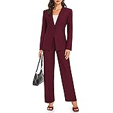 Casly Lamiit Women's 2 Piece Business Casual Outfits Collarless Blazer Jacket Wide Leg Work Pants Dressy Suit Set