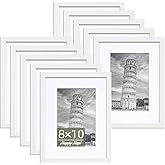 HappyHapi 8x10 Picture Frames Set of 10, 5x7 with Mat or 8x10 Without Mat, Tabletop or Wall Display for Photos, Paintings, Posters, Artwork(White)