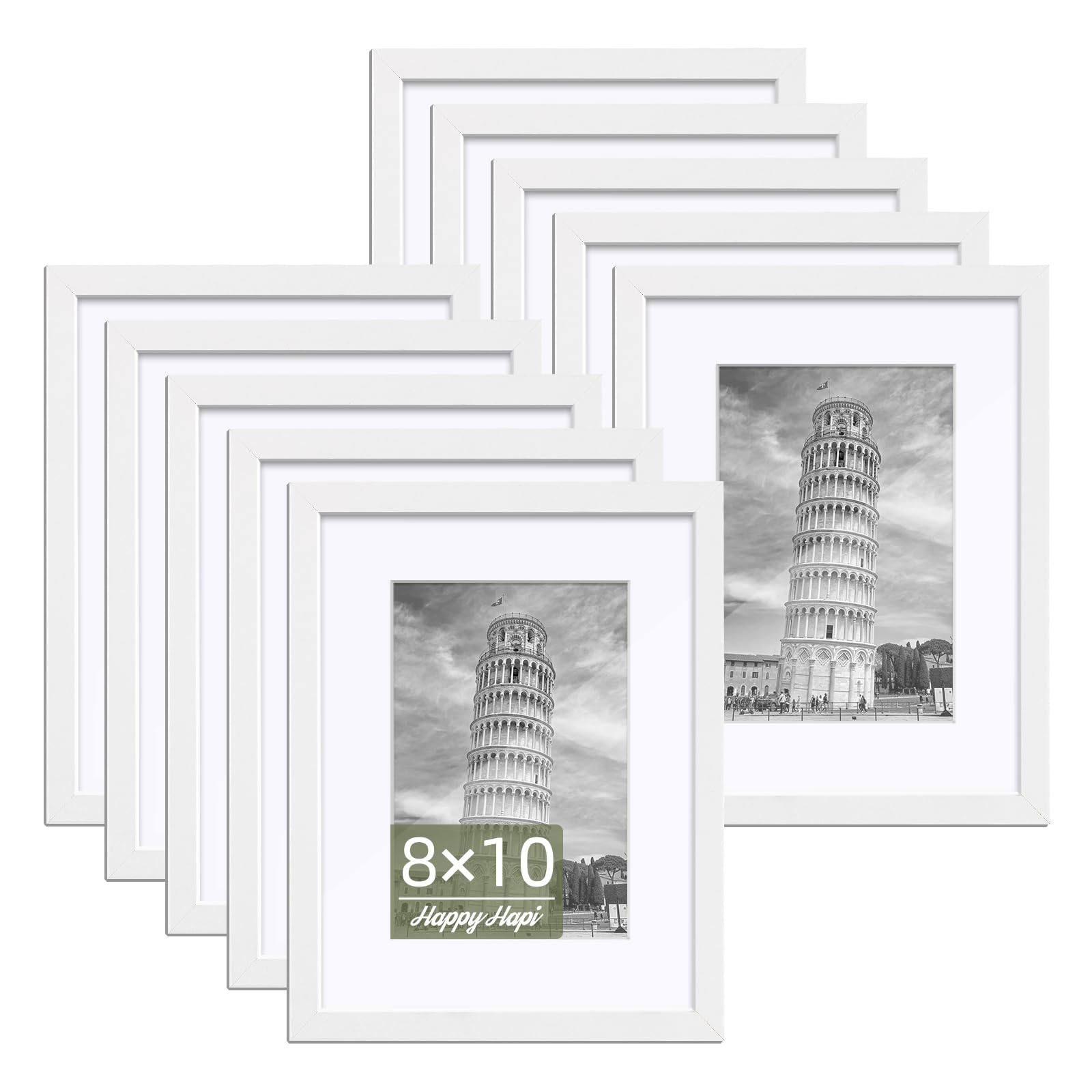 Photo 1 of HappyHapi 8x10 Picture Frames Set of 10, 5x7 with Mat or 8x10 Without Mat, Tabletop or Wall Display for Photos, Paintings, Posters, Artwork?White?
