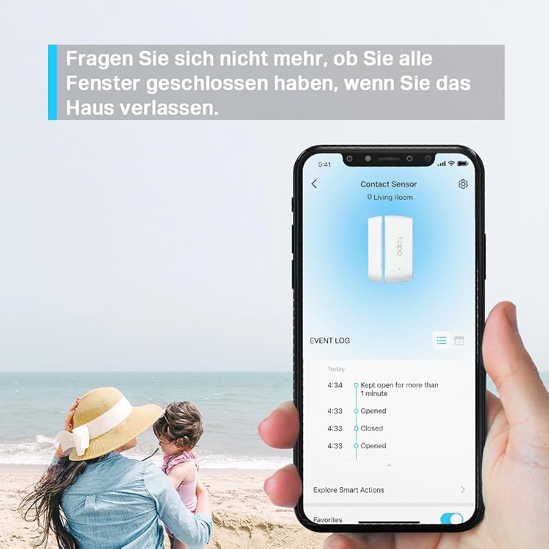 T110 Smart Kontakt Sensor für Fenster-/Türsicherung, Batterielebensdauer von mehr als 1 Jahr, Sofortige App-Benachrichtigung, Muss mit Tapo Hub verwendet Werden