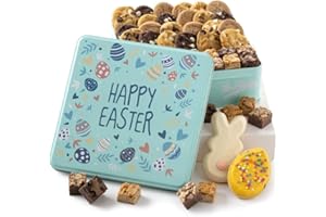 Mrs. Fields - Happy Easter Cookie Combo Tin, Assorted with 24 Nibblers Bite-Sized Cookies, 18 Brownie Bites, and 2 Frosted Cookies (44 count)
