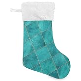 Blueangle Teal Watercolor Geometric Plaid Christmas Stockings 17.7 Inch Gift Holders for Party Holiday Decorations Ornaments (1 Pack)