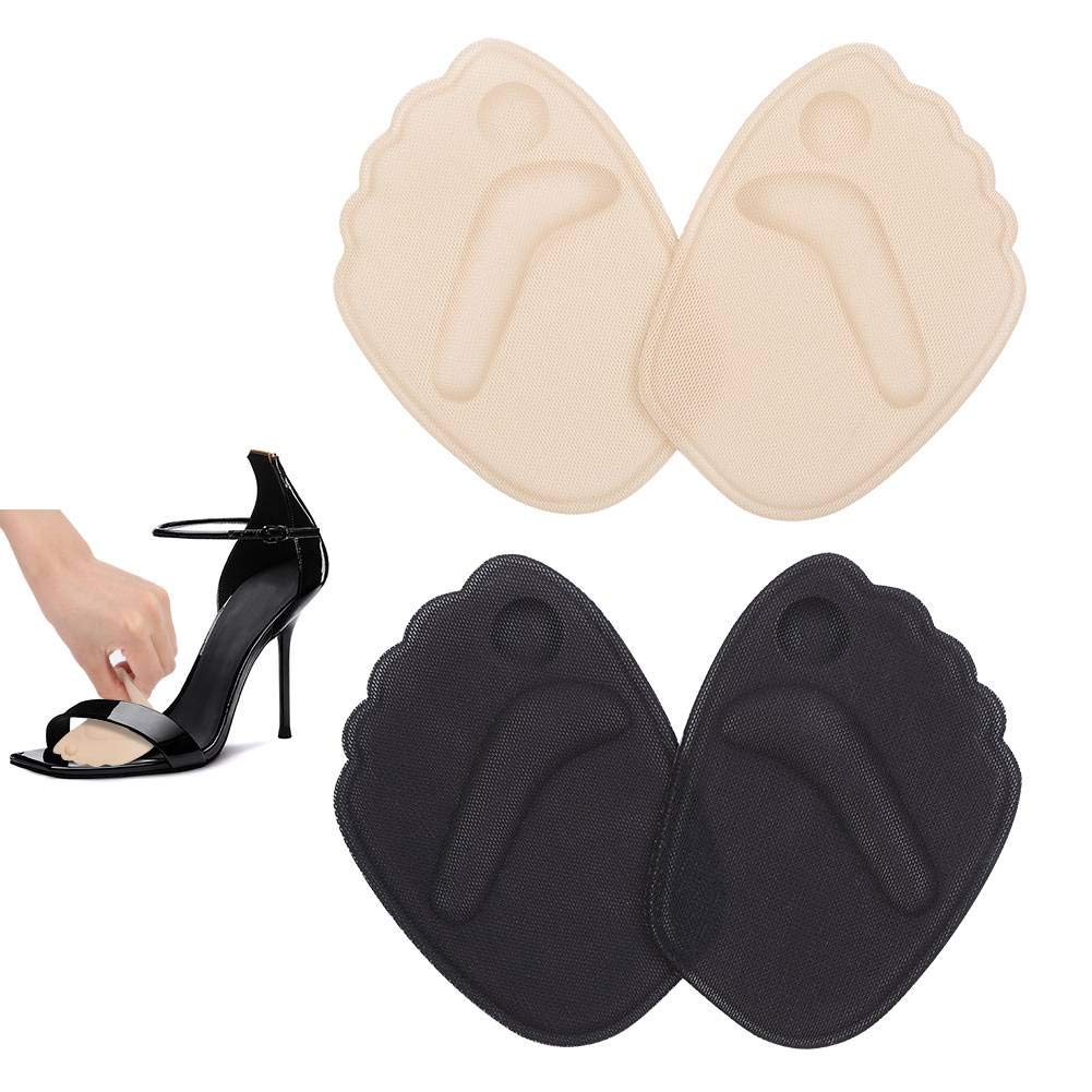Metatarsal Pads, Ball of Foot Cushions, Anti-Slip Party Feet Insoles for High Heels, Forefoot Pads Self-Sticking Gel Insoles Insert for Women (2 Pairs- Skin/Black Color)